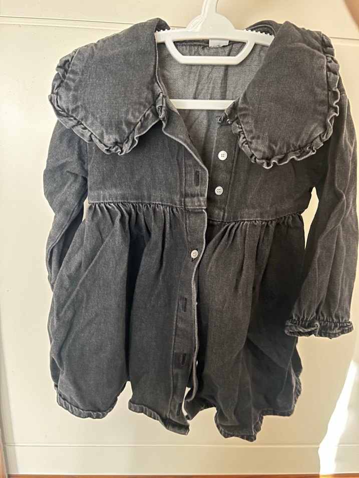 Kız Çocuk Gri Denim Düğmeli Elbise - Görsel 5