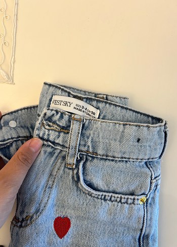 Nakışlı Bol Kesim Midi Kot Pantolon - Görsel 3