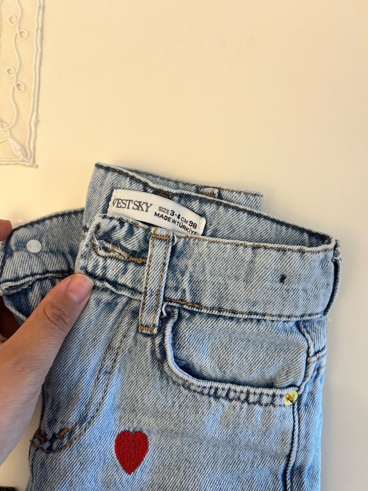 Nakışlı Bol Kesim Midi Kot Pantolon - Görsel 3