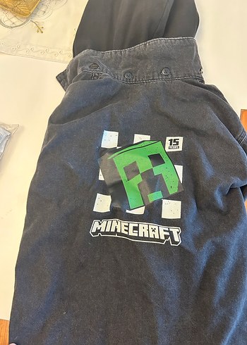 Erkek çocuk siyah  Minecraft Denim Ceket Fermuarlı - Görsel 2
