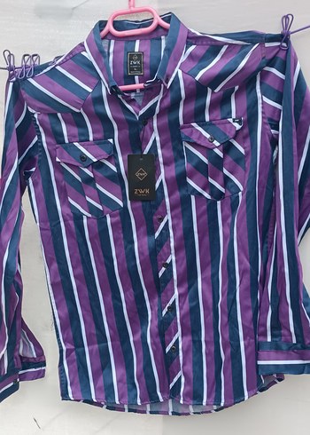 xl Beden mor Renk Renkli Tie-Dye Desenli Uzun Kollu Erkek Gömlek