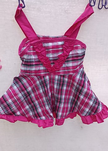Kız Çocuk Pembe Fırfırlı Askılı Elbise