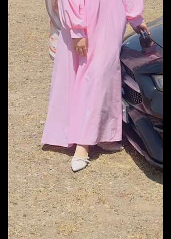 Pembe Uzun V Yaka Salaş Elbise
