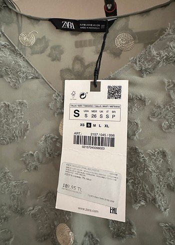 s Beden Zara bluz açık yeşil puantiyeli