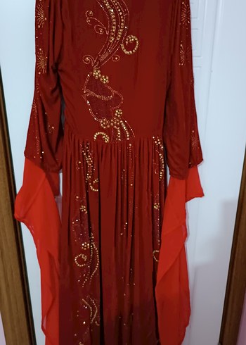 Bordo Nakışlı Uzun V Yaka Elbise - Görsel 3