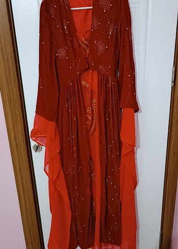 Bordo Nakışlı Uzun V Yaka Elbise - Görsel 6