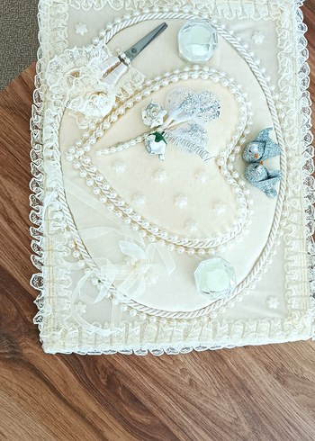 Vintage Boncuklu Beyaz Düğün Aksesuar Seti - Görsel 3