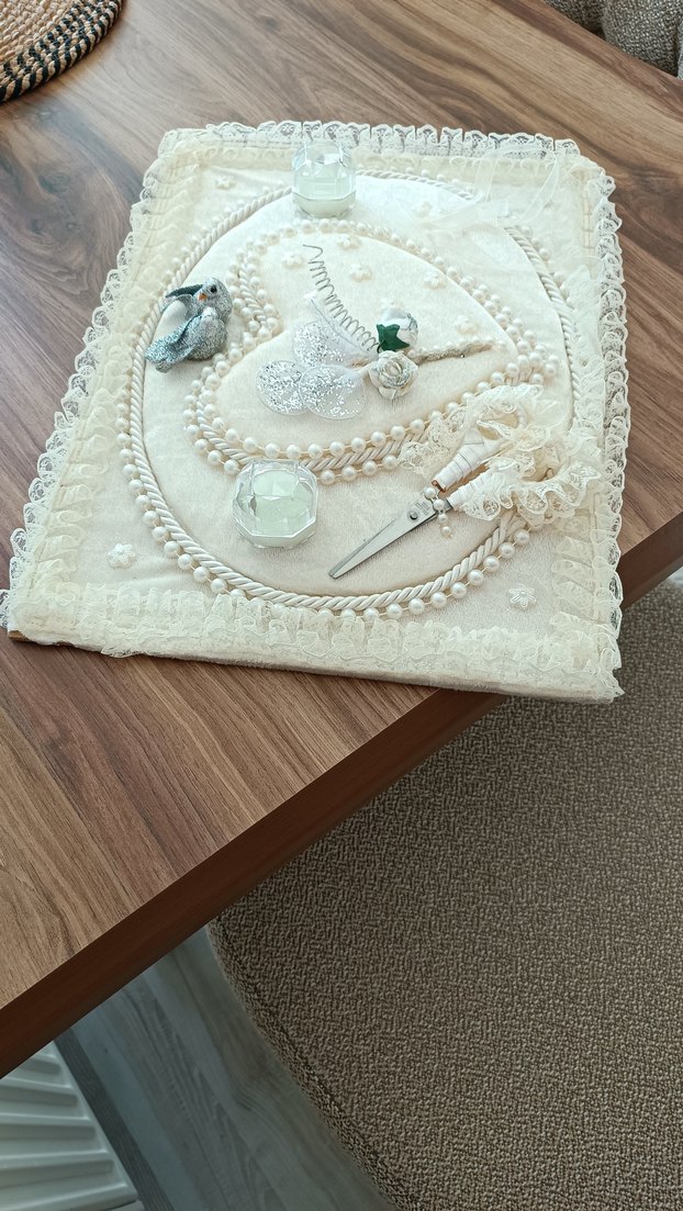 Vintage Boncuklu Beyaz Düğün Aksesuar Seti - Görsel 2