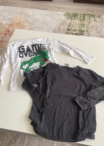 Gri Erkek Çocuk Uzun Kollu Pamuklu Tişört 2 si beraber - Görsel 2