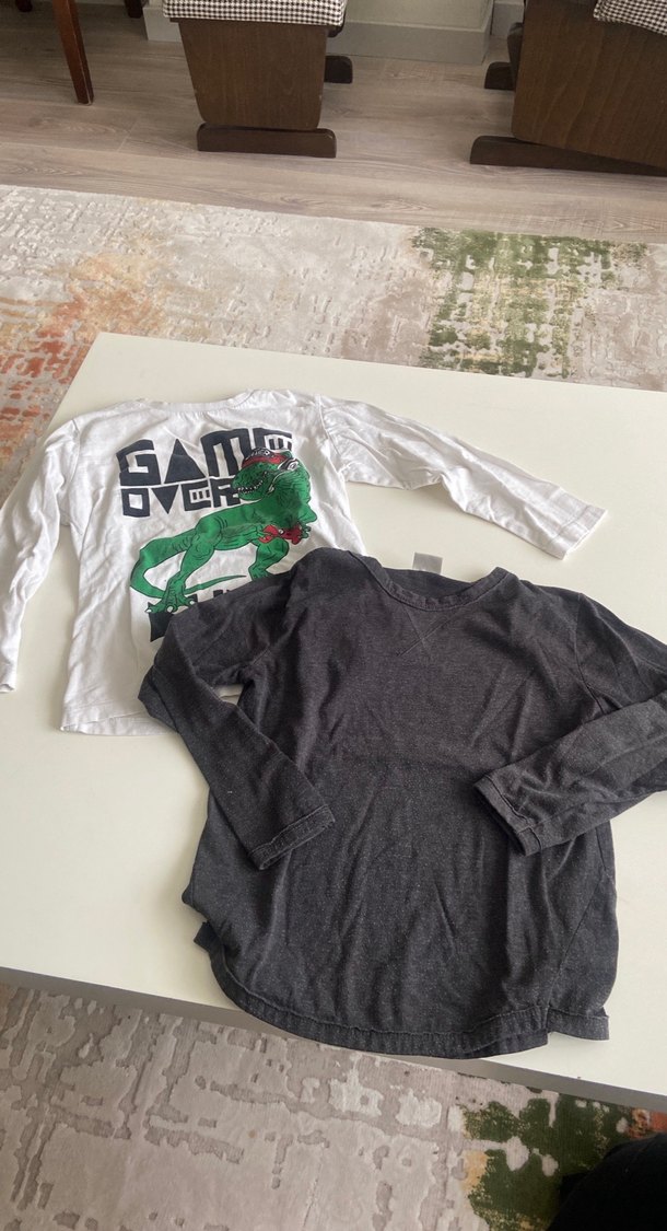 Gri Erkek Çocuk Uzun Kollu Pamuklu Tişört 2 si beraber - Görsel 2