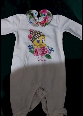Diğer Renkli Baskılı Beyaz Bebek Tulumu monalissa