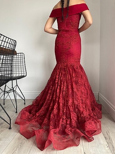 s Beden bordo Renk Oleg Cassini kırmızı abiye