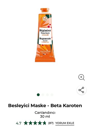 Yves Rocher Beta Karoten Besleyici yüz maskesi 30 ml