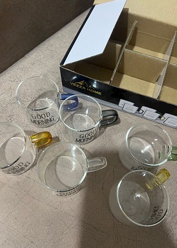 Renkli Kulplu Cam Kahve Fincanları Seti - Görsel 3