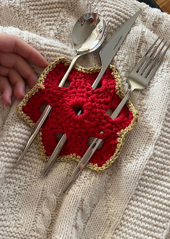 Altıgen Kırmızı El Örgüsü Motifler - Görsel 4