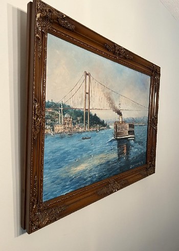 Beden İmzalı 92 yapım İstanbul Boğazı ve Vapur Temalı Yağlı Boya Tablo