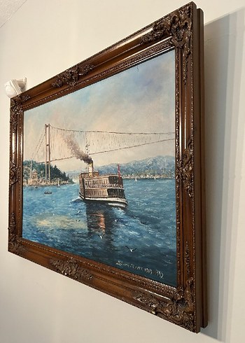 Ahşap Sanat İmzalı 92 yapım İstanbul Boğazı ve Vapur Temalı Yağlı Boya Tablo