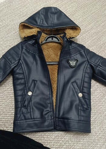 Kürklü Kapüşonlu Deri Erkek Çocuk Mont - Görsel 3