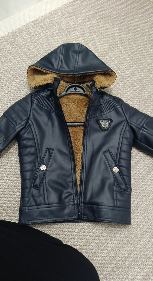 Kürklü Kapüşonlu Deri Erkek Çocuk Mont - Görsel 3