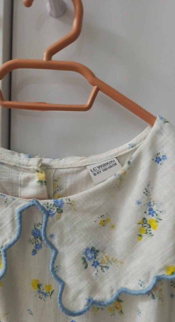 Pamuklu Beyaz Uzun Elbise Fırfırlı Yaka - Görsel 4