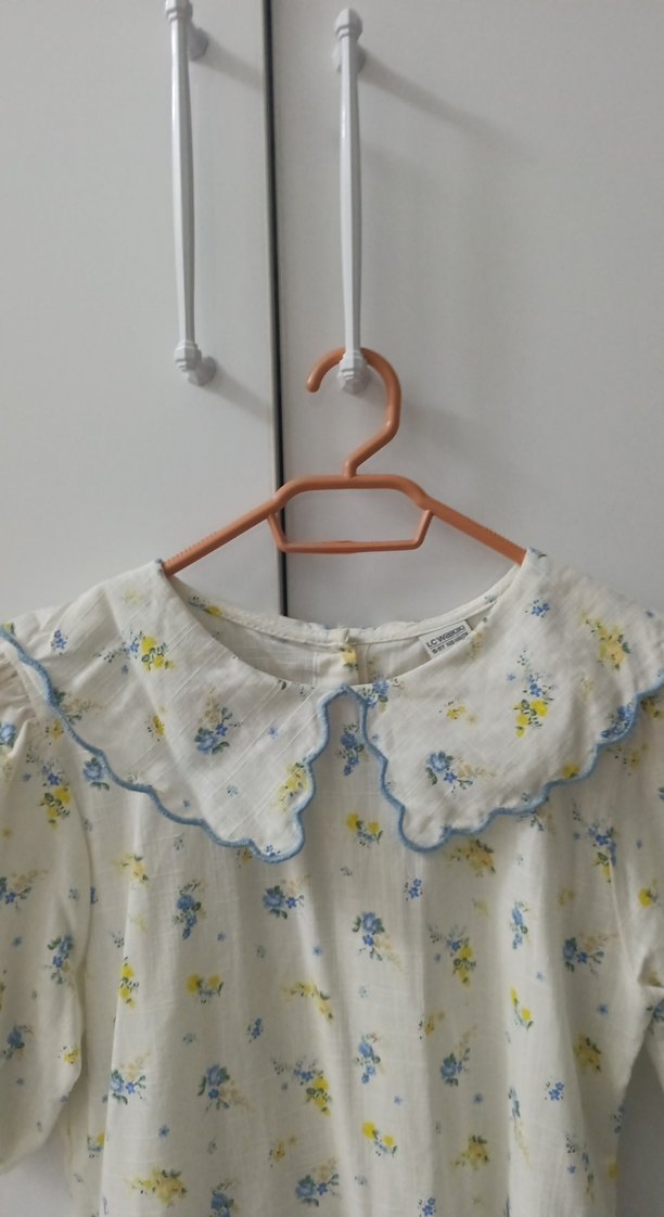 Pamuklu Beyaz Uzun Elbise Fırfırlı Yaka - Görsel 2