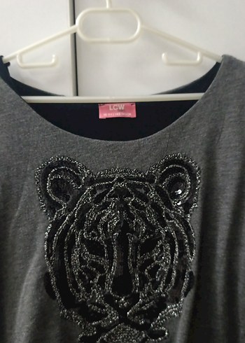 Gri Baskılı Uzun Kollu Triko Elbise - Görsel 2