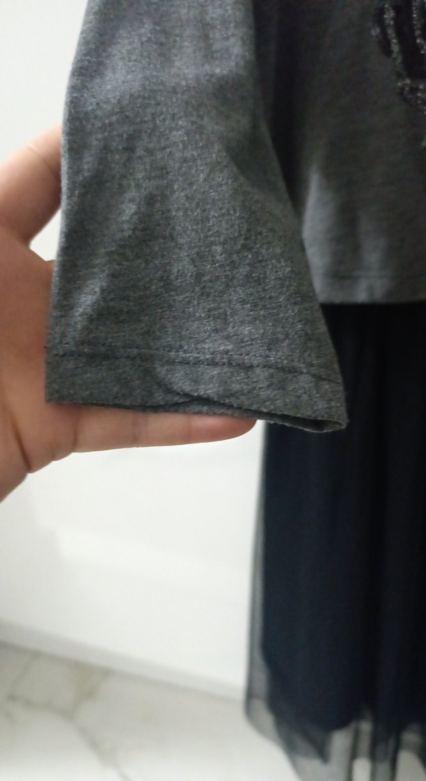 Gri Baskılı Uzun Kollu Triko Elbise - Görsel 3