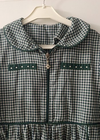 Yeşil Ekose Desenli Uzun Kollu Uzun Elbise - Görsel 2