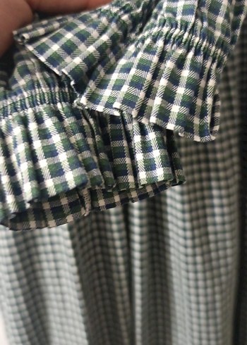 Yeşil Ekose Desenli Uzun Kollu Uzun Elbise - Görsel 3