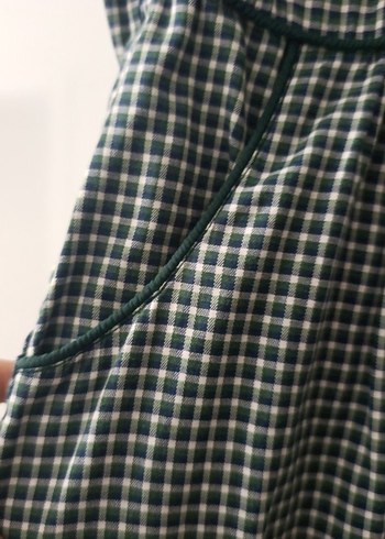 Yeşil Ekose Desenli Uzun Kollu Uzun Elbise - Görsel 4
