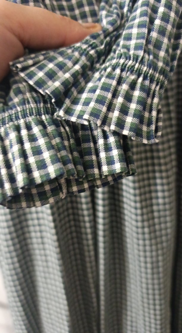 Yeşil Ekose Desenli Uzun Kollu Uzun Elbise - Görsel 3