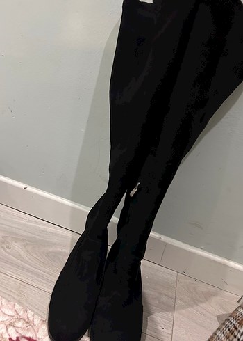 Diğer Siyah Süet Dizüstü Stiletto Topuklu Bot