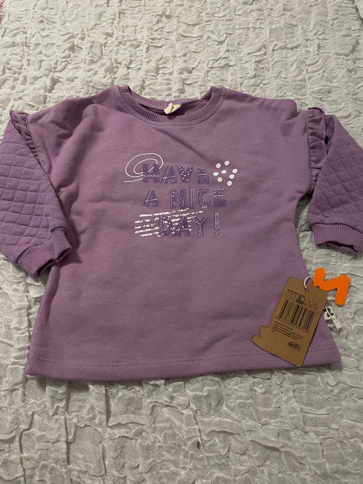 Mor Nakışlı Örgü Bebek Kız Takımı - Görsel 2