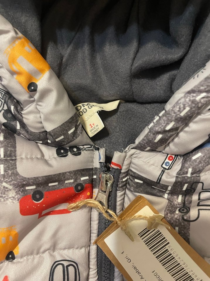 Kapüşonlu Fermuarlı Gri Erkek Çocuk Mont - Görsel 2