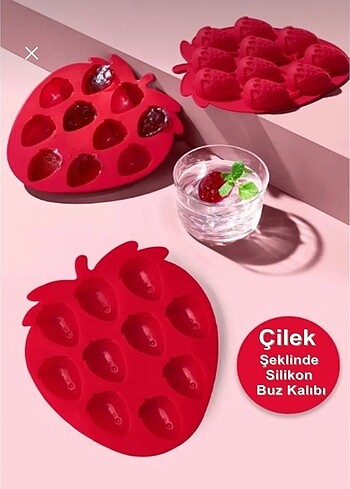 Çilek ve ananas desenli çikolata ve buz kalıbı 2li set olarak sa