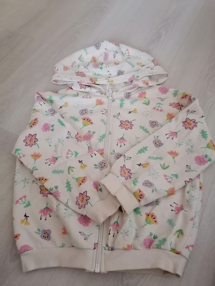 Kız Çocuk Kapüşonlu Çiçekli Fermuarlı Sweatshirt - Görsel 2