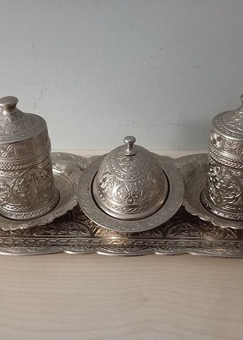 Gümüş İşlemeli Dekoratif Kahve Fincan Seti