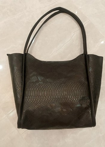 Siyah Deri Yılan Desenli Kadın Çanta - Görsel 5