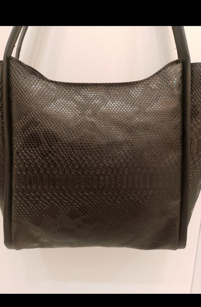 Siyah Deri Yılan Desenli Kadın Çanta - Görsel 2