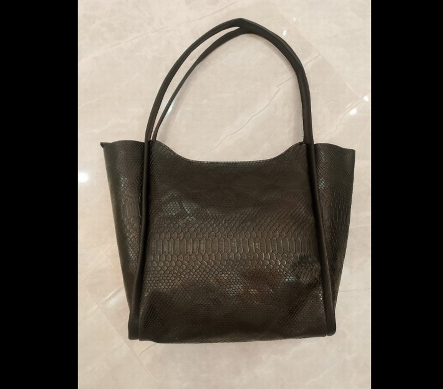 Siyah Deri Yılan Desenli Kadın Çanta - Görsel 5