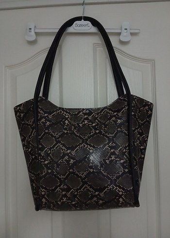 Kahverengi Deri Yılan Desenli Kadın Çanta - Görsel 2