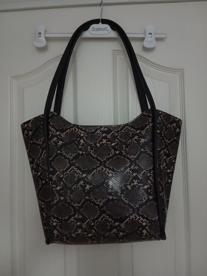 Kahverengi Deri Yılan Desenli Kadın Çanta - Görsel 2