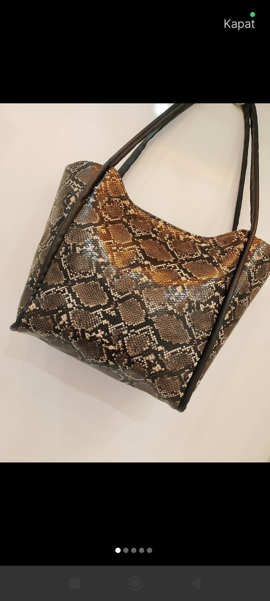 Kahverengi Deri Yılan Desenli Kadın Çanta - Görsel 3