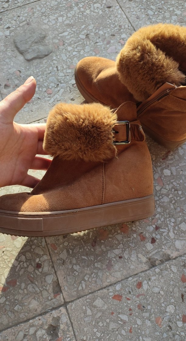 Kahverengi Süet Kürklü Dolgu Topuk Bot - Görsel 5