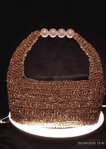 Jodie Metalik Gold inci Kulplu Çanta - Görsel 13