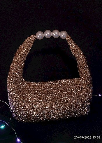 Jodie Metalik Gold inci Kulplu Çanta - Görsel 12