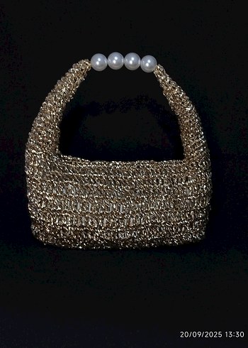 Jodie Metalik Gold inci Kulplu Çanta - Görsel 9