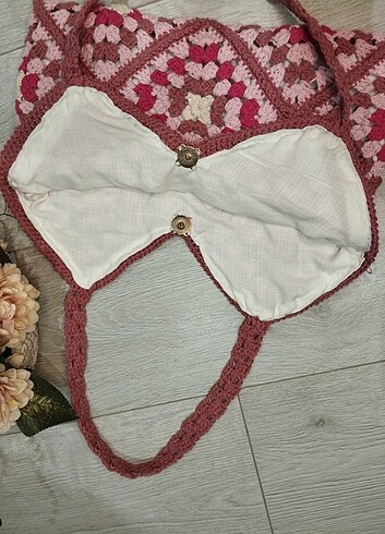 Diğer yazlık motifli koton çanta. gül kurusu pembe
