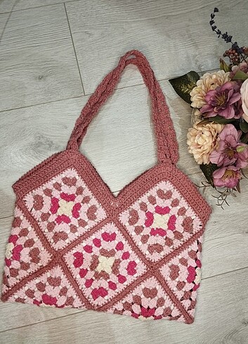 Beden yazlık motifli koton çanta. gül kurusu pembe