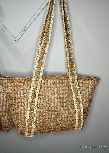 Büyük boy Kafes Model Kemerli Hasır Çantalar - Görsel 8